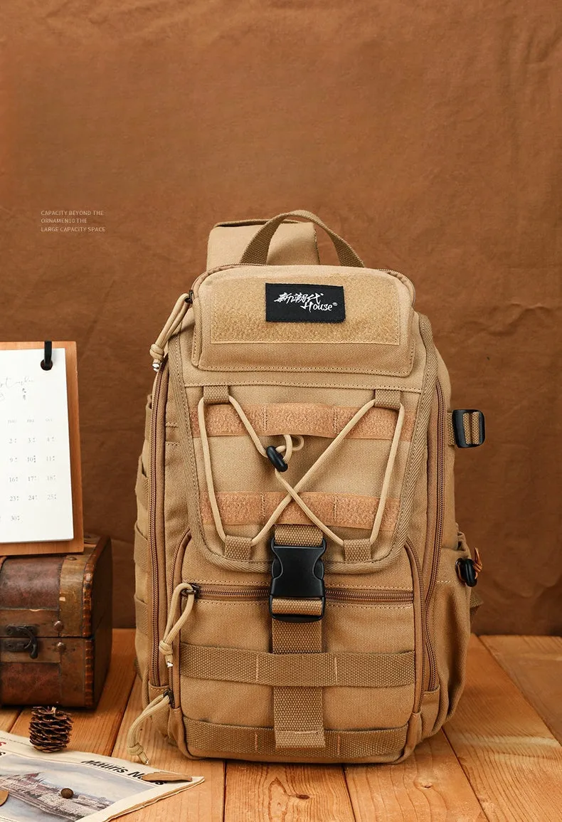 Khaki Tactical Canvas Large Sling Bag For Men Military Sling Bag For Big Men