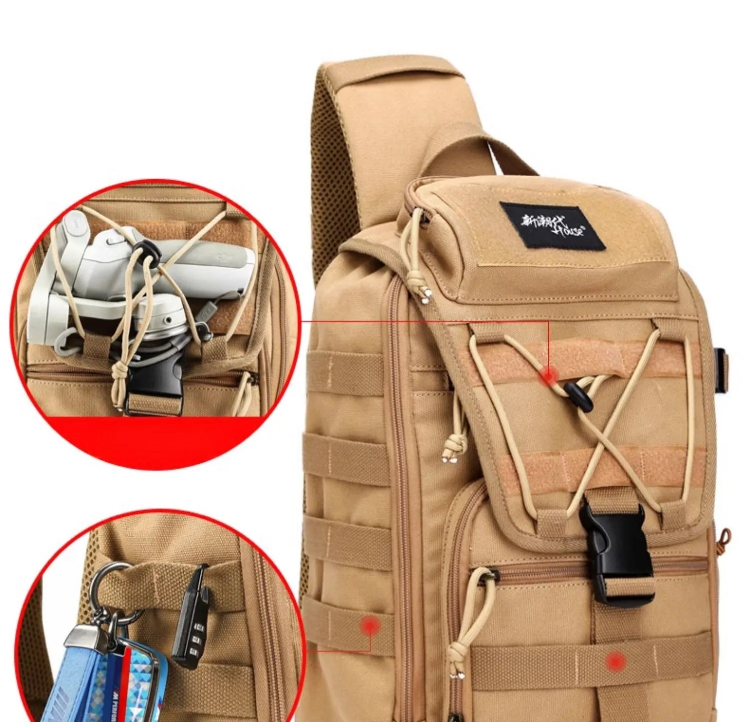 Khaki Tactical Canvas Large Sling Bag For Men Military Sling Bag For Big Men