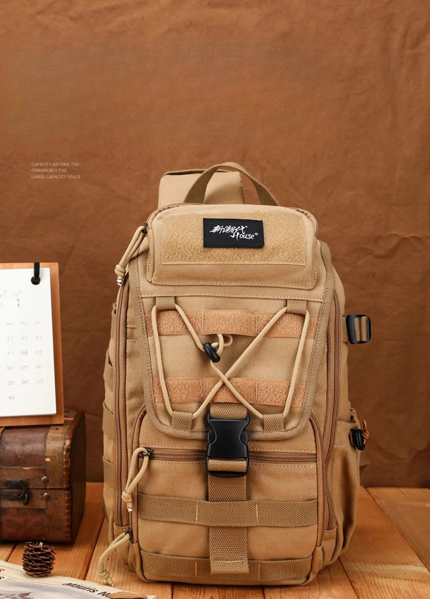 Khaki Tactical Canvas Large Sling Bag For Men Military Sling Bag For Big Men