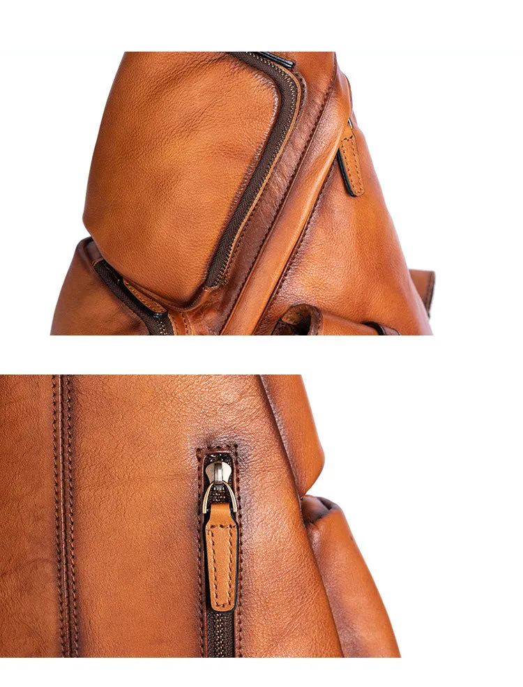 Large Men's Sling Bag Leather Convertible Big Sling Bag Backpack For Men