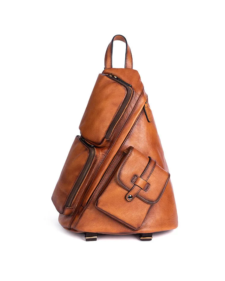 Large Men's Sling Bag Leather Convertible Big Sling Bag Backpack For Men