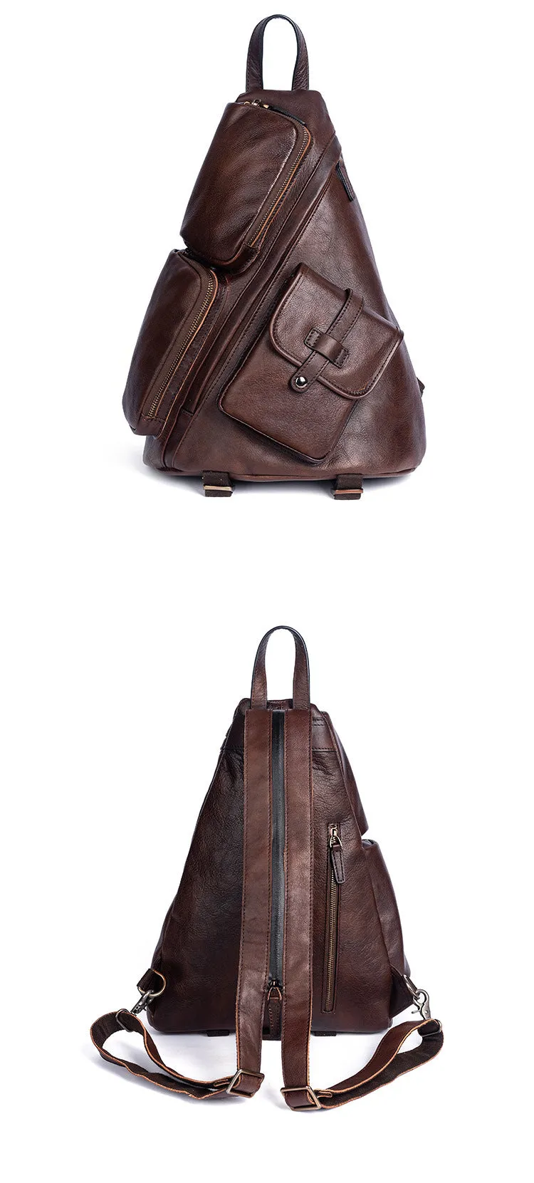 Large Men's Sling Bag Leather Convertible Big Sling Bag Backpack For Men