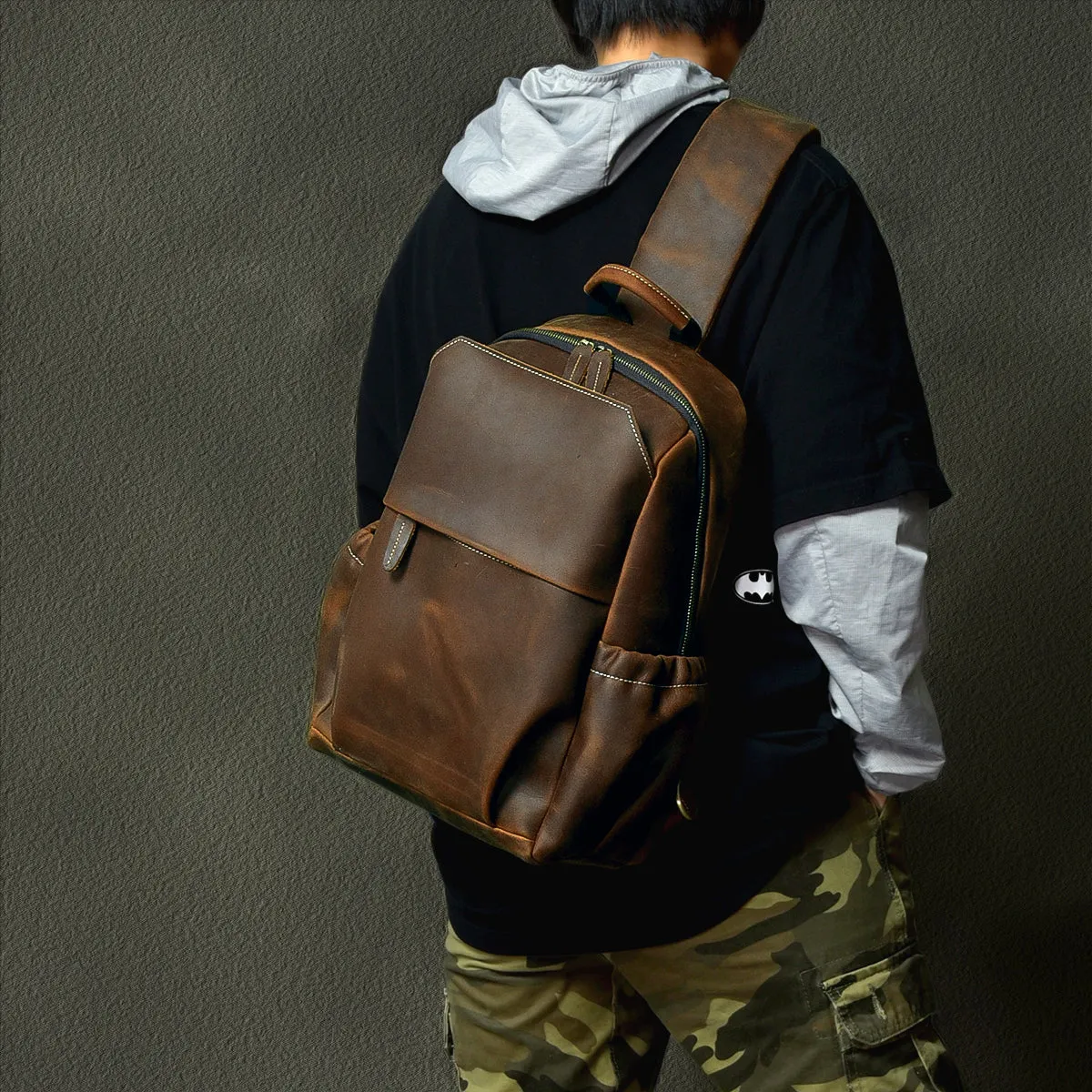 Large Sling Bag For Men Large Leather Mens Sling Bag Big Sling Backpack For Men