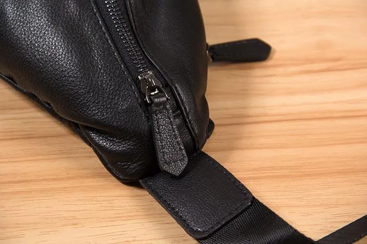 Leather Black Mens Cool Sling Bag Crossbody Bag Chest Bag for men