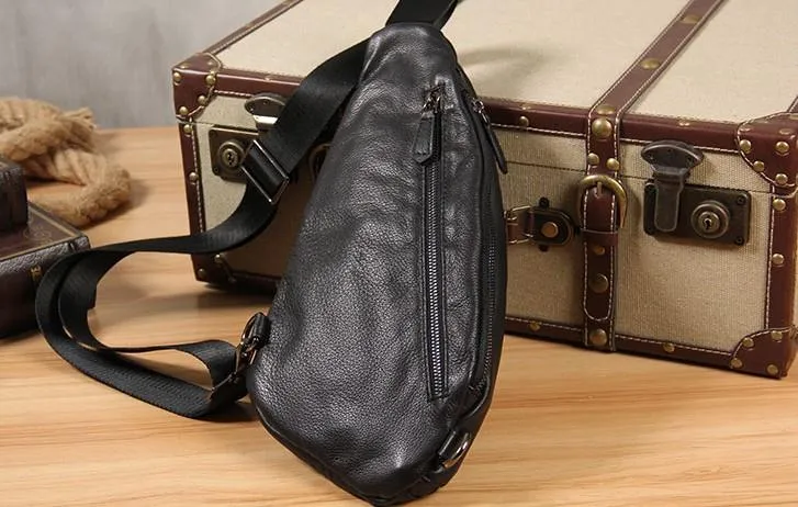 Leather Black Mens Cool Sling Bag Crossbody Bag Chest Bag for men