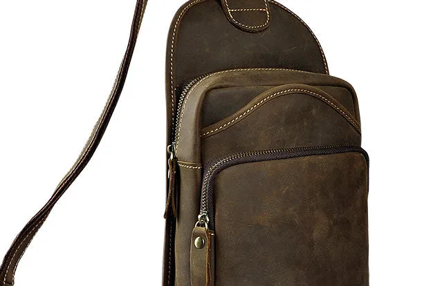 Leather Chest Bag For Men Cool Leather Sling Bag Mens Sling Crossbody Backpack