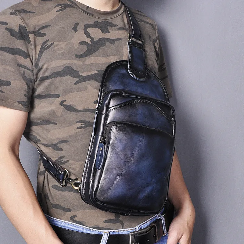 Leather Chest Bag For Men Cool Leather Sling Bag Mens Sling Crossbody Backpack