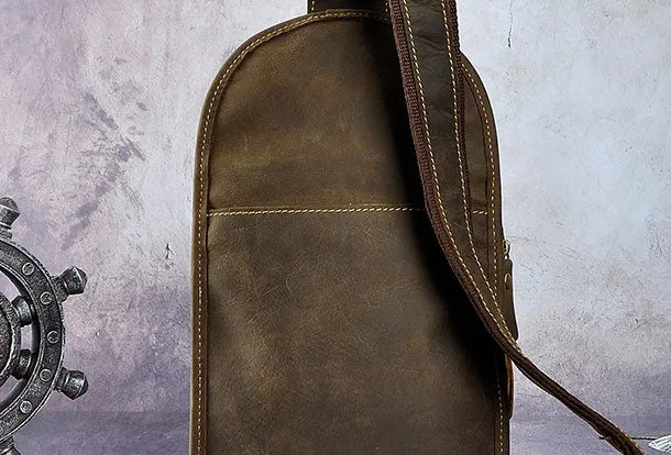 Leather Chest Bag For Men Cool Leather Sling Bag Mens Sling Crossbody Backpack