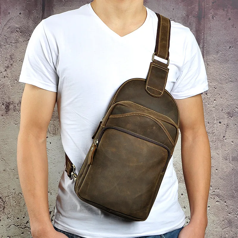 Leather Chest Bag For Men Cool Leather Sling Bag Mens Sling Crossbody Backpack
