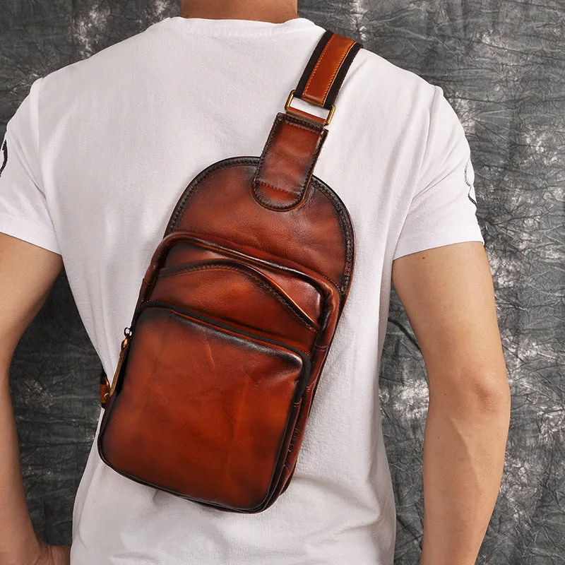 Leather Chest Bag For Men Cool Leather Sling Bag Mens Sling Crossbody Backpack