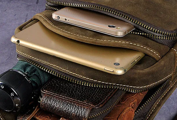 Leather Chest Bag For Men Cool Leather Sling Bag Mens Sling Crossbody Backpack