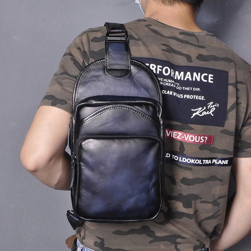 Leather Chest Bag For Men Cool Leather Sling Bag Mens Sling Crossbody Backpack