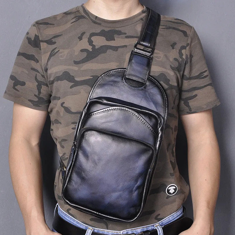 Leather Chest Bag For Men Cool Leather Sling Bag Mens Sling Crossbody Backpack