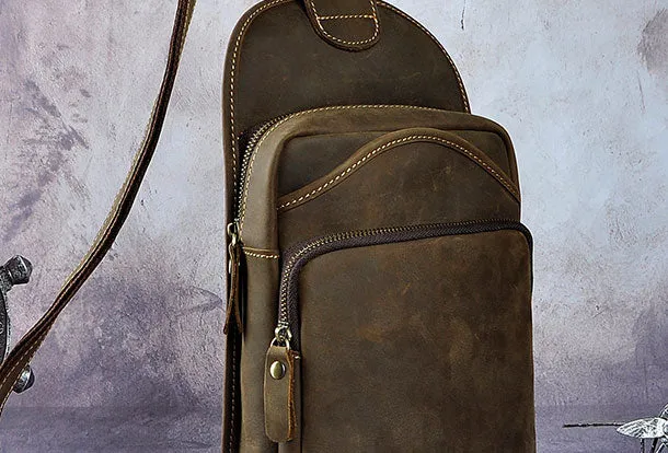 Leather Chest Bag For Men Cool Leather Sling Bag Mens Sling Crossbody Backpack