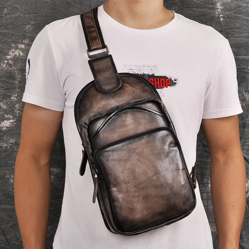 Leather Chest Bag For Men Cool Leather Sling Bag Mens Sling Crossbody Backpack