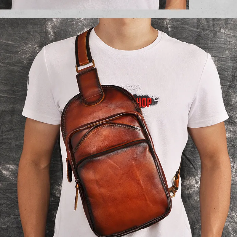 Leather Chest Bag For Men Cool Leather Sling Bag Mens Sling Crossbody Backpack