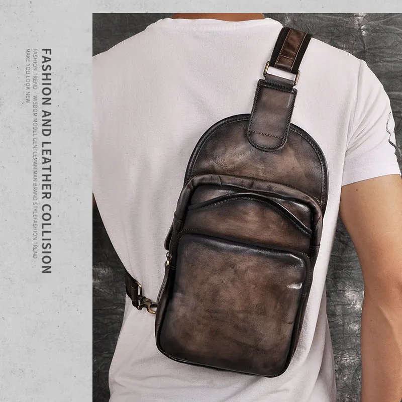 Leather Chest Bag For Men Cool Leather Sling Bag Mens Sling Crossbody Backpack