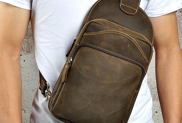 Leather Chest Bag For Men Cool Leather Sling Bag Mens Sling Crossbody Backpack