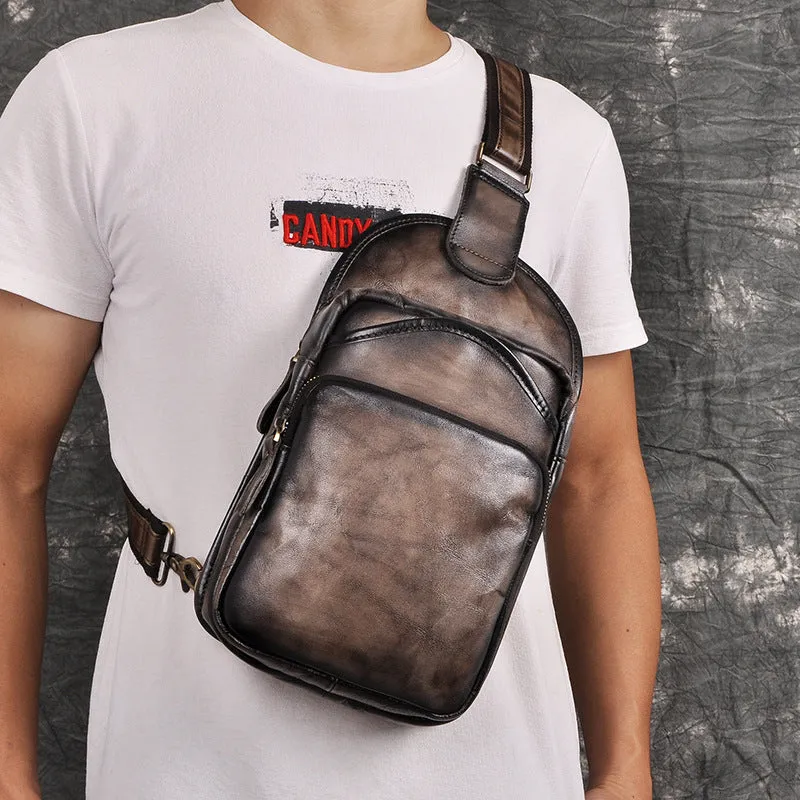 Leather Chest Bag For Men Cool Leather Sling Bag Mens Sling Crossbody Backpack