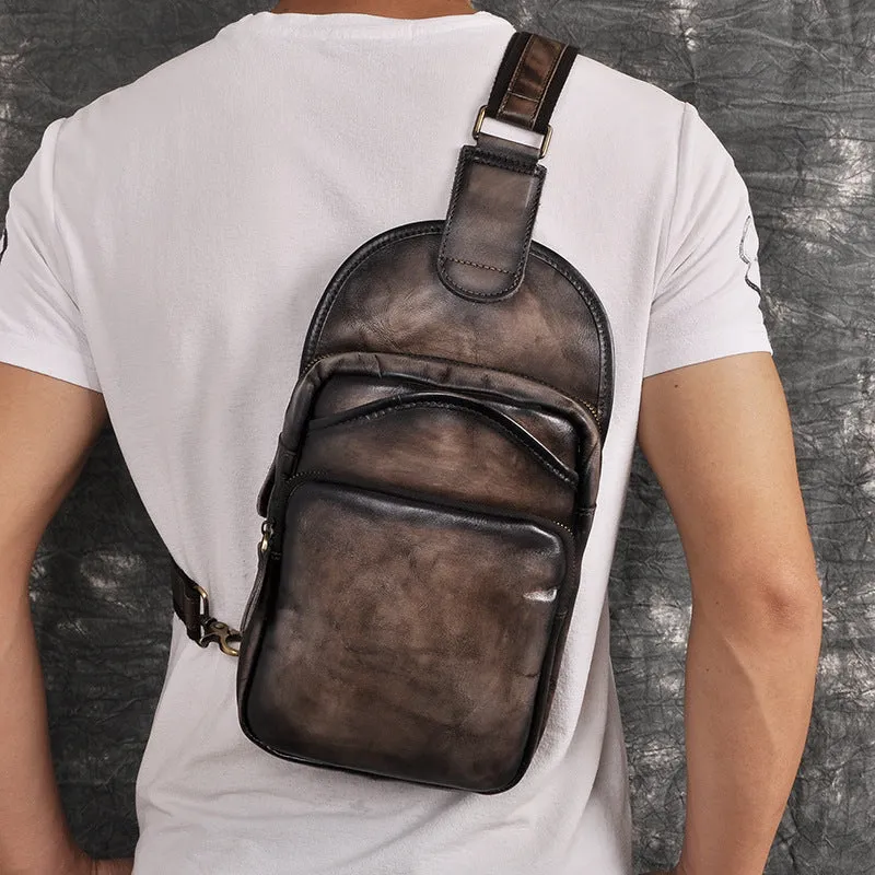 Leather Chest Bag For Men Cool Leather Sling Bag Mens Sling Crossbody Backpack