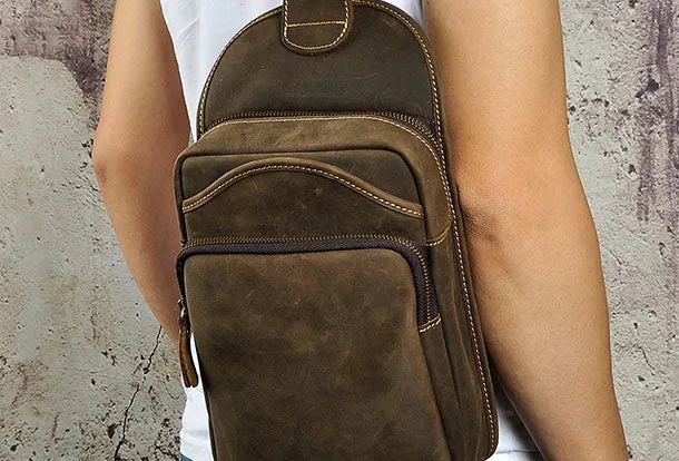 Leather Chest Bag For Men Cool Leather Sling Bag Mens Sling Crossbody Backpack