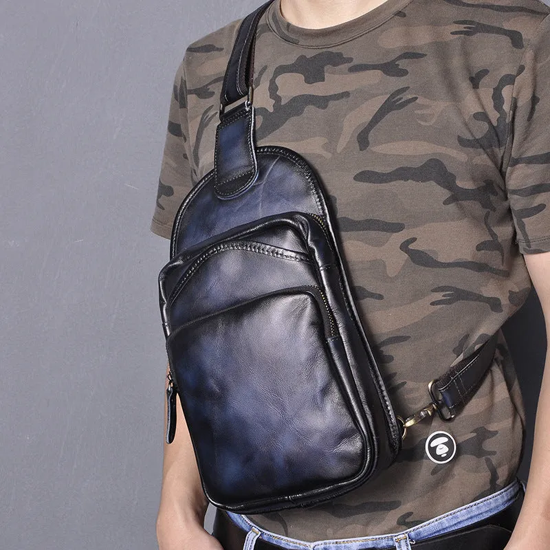 Leather Chest Bag For Men Cool Leather Sling Bag Mens Sling Crossbody Backpack