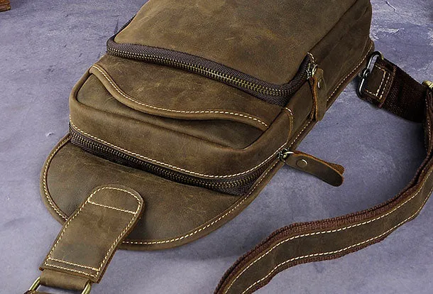 Leather Chest Bag For Men Cool Leather Sling Bag Mens Sling Crossbody Backpack