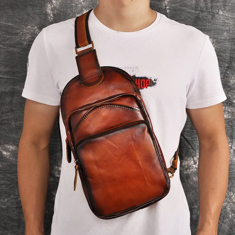 Leather Chest Bag For Men Cool Leather Sling Bag Mens Sling Crossbody Backpack