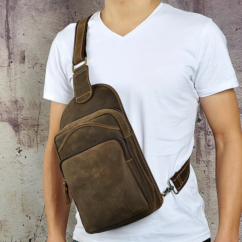 Leather Chest Bag For Men Cool Leather Sling Bag Mens Sling Crossbody Backpack