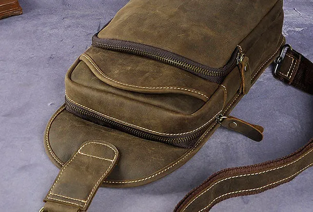 Leather Chest Bag For Men Cool Leather Sling Bag Mens Sling Crossbody Backpack