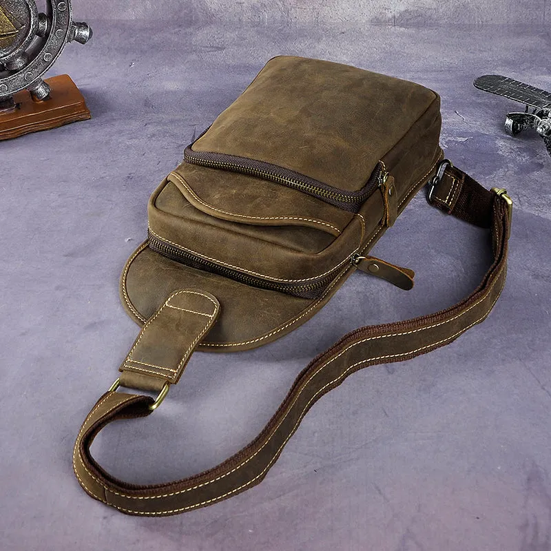 Leather Chest Bag For Men Cool Leather Sling Bag Mens Sling Crossbody Backpack