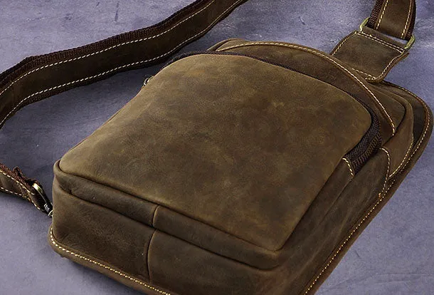 Leather Chest Bag For Men Cool Leather Sling Bag Mens Sling Crossbody Backpack