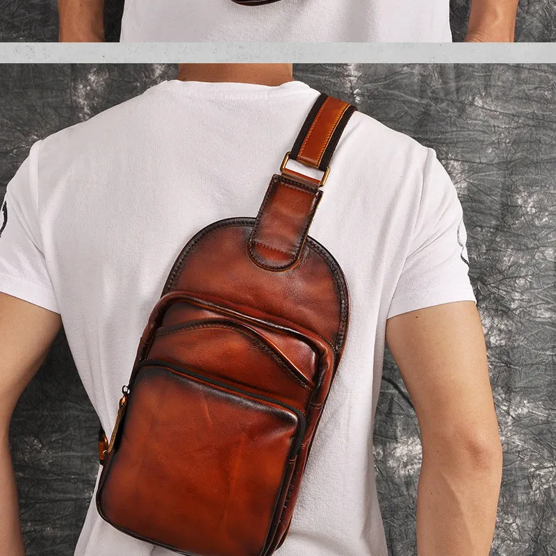 Leather Chest Bag For Men Cool Leather Sling Bag Mens Sling Crossbody Backpack