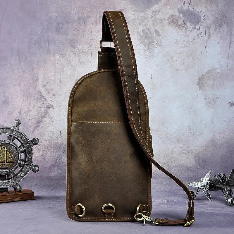Leather Chest Bag For Men Cool Leather Sling Bag Mens Sling Crossbody Backpack