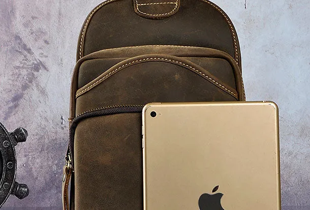 Leather Chest Bag For Men Cool Leather Sling Bag Mens Sling Crossbody Backpack