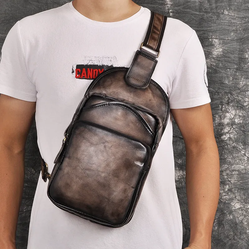 Leather Chest Bag For Men Cool Leather Sling Bag Mens Sling Crossbody Backpack