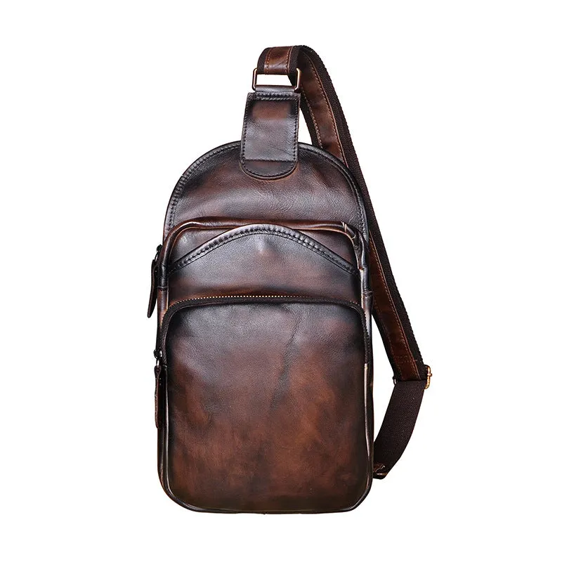 Leather Chest Bag For Men Cool Leather Sling Bag Mens Sling Crossbody Backpack