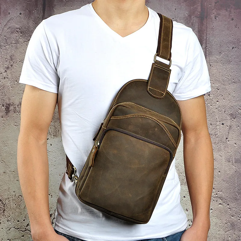Leather Chest Bag For Men Cool Leather Sling Bag Mens Sling Crossbody Backpack