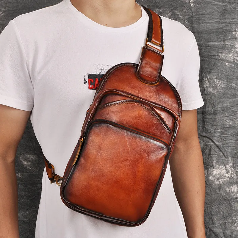 Leather Chest Bag For Men Cool Leather Sling Bag Mens Sling Crossbody Backpack