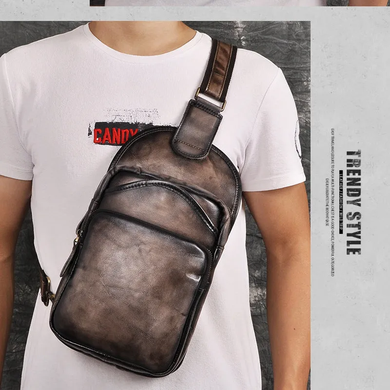 Leather Chest Bag For Men Cool Leather Sling Bag Mens Sling Crossbody Backpack