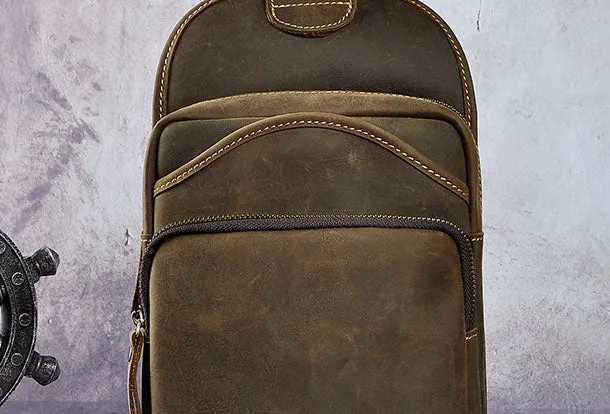Leather Chest Bag For Men Cool Leather Sling Bag Mens Sling Crossbody Backpack