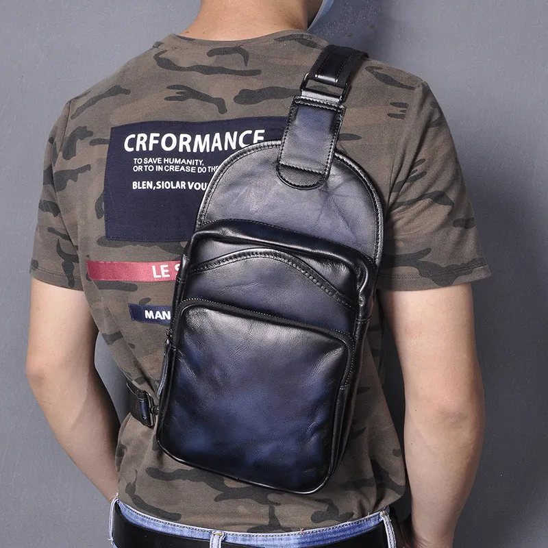 Leather Chest Bag For Men Cool Leather Sling Bag Mens Sling Crossbody Backpack