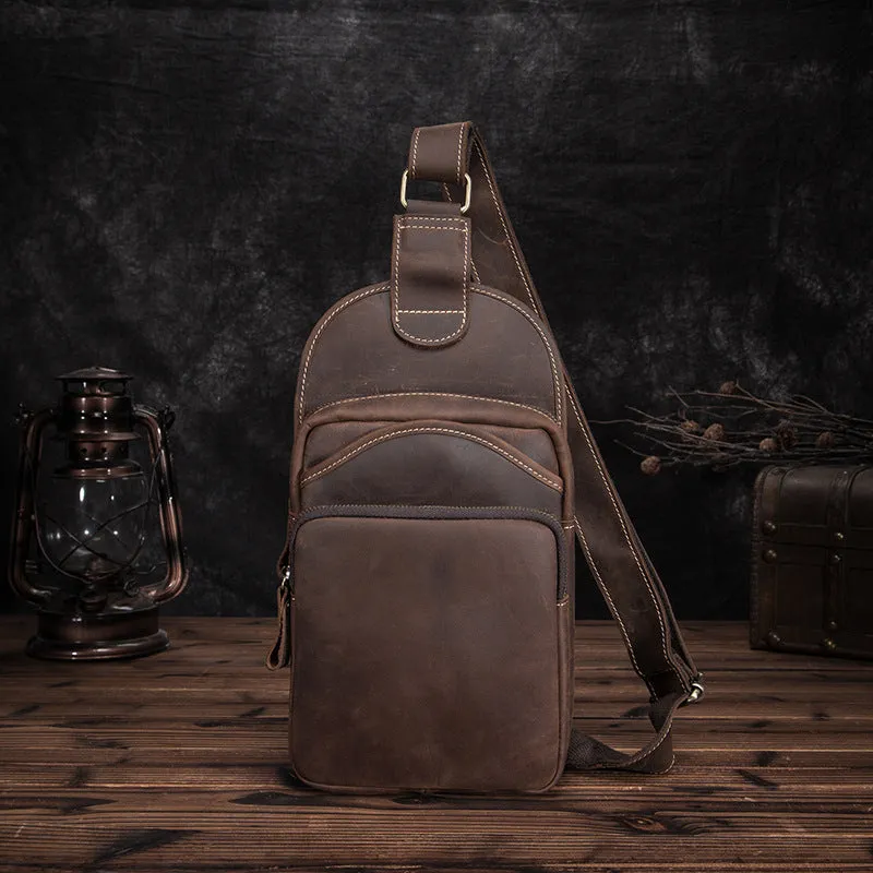 Leather Chest Bag For Men Cool Leather Sling Bag Mens Sling Crossbody Backpack