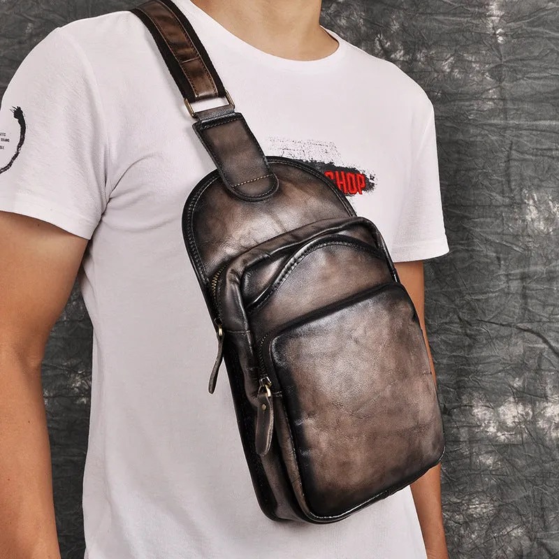 Leather Chest Bag For Men Cool Leather Sling Bag Mens Sling Crossbody Backpack