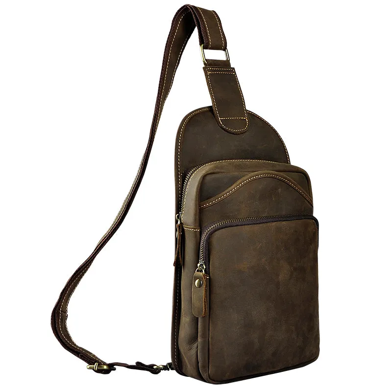 Leather Chest Bag For Men Cool Leather Sling Bag Mens Sling Crossbody Backpack