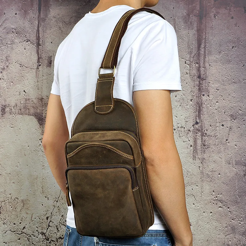 Leather Chest Bag For Men Cool Leather Sling Bag Mens Sling Crossbody Backpack
