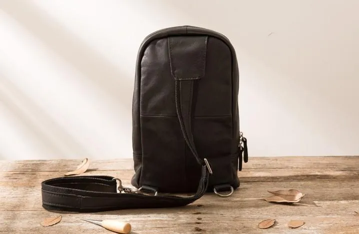Leather Mens Black Shoulder Sling Backpack Sling Bag Sling Backpack for men