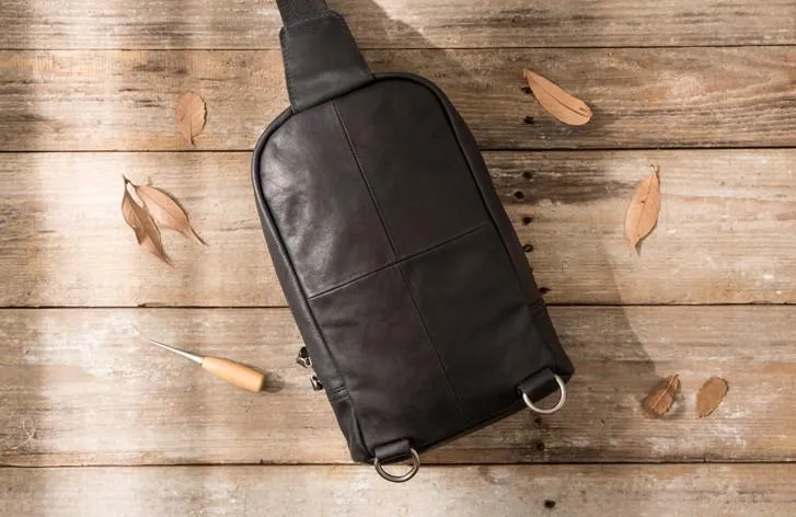 Leather Mens Black Shoulder Sling Backpack Sling Bag Sling Backpack for men