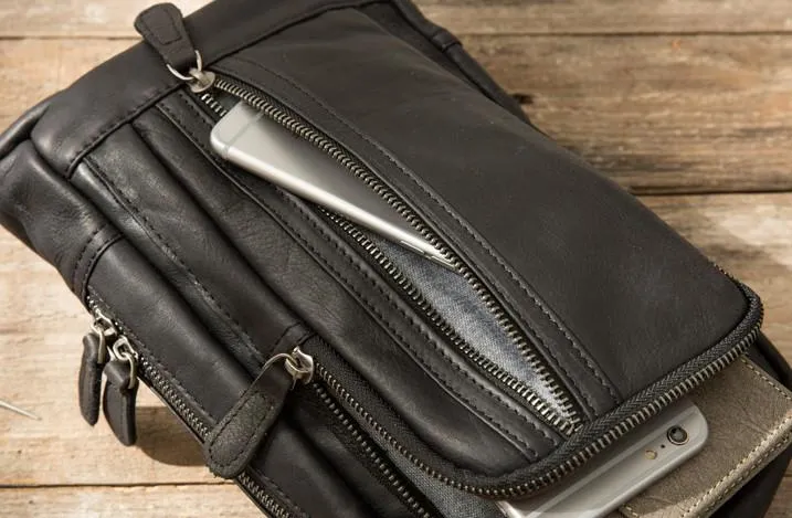 Leather Mens Black Shoulder Sling Backpack Sling Bag Sling Backpack for men