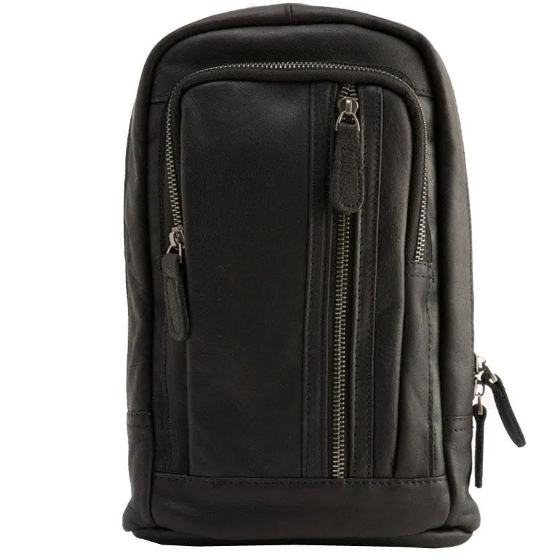 Leather Mens Black Shoulder Sling Backpack Sling Bag Sling Backpack for men